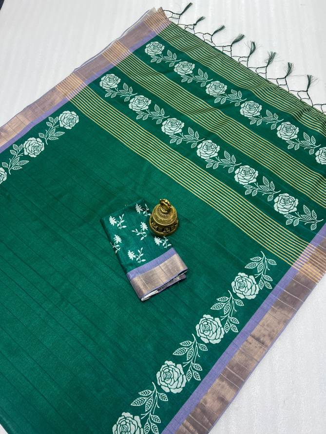 MG 421 Gold Jari Border Handloom Weaving Printed Sarees Wholesale Market In Surat